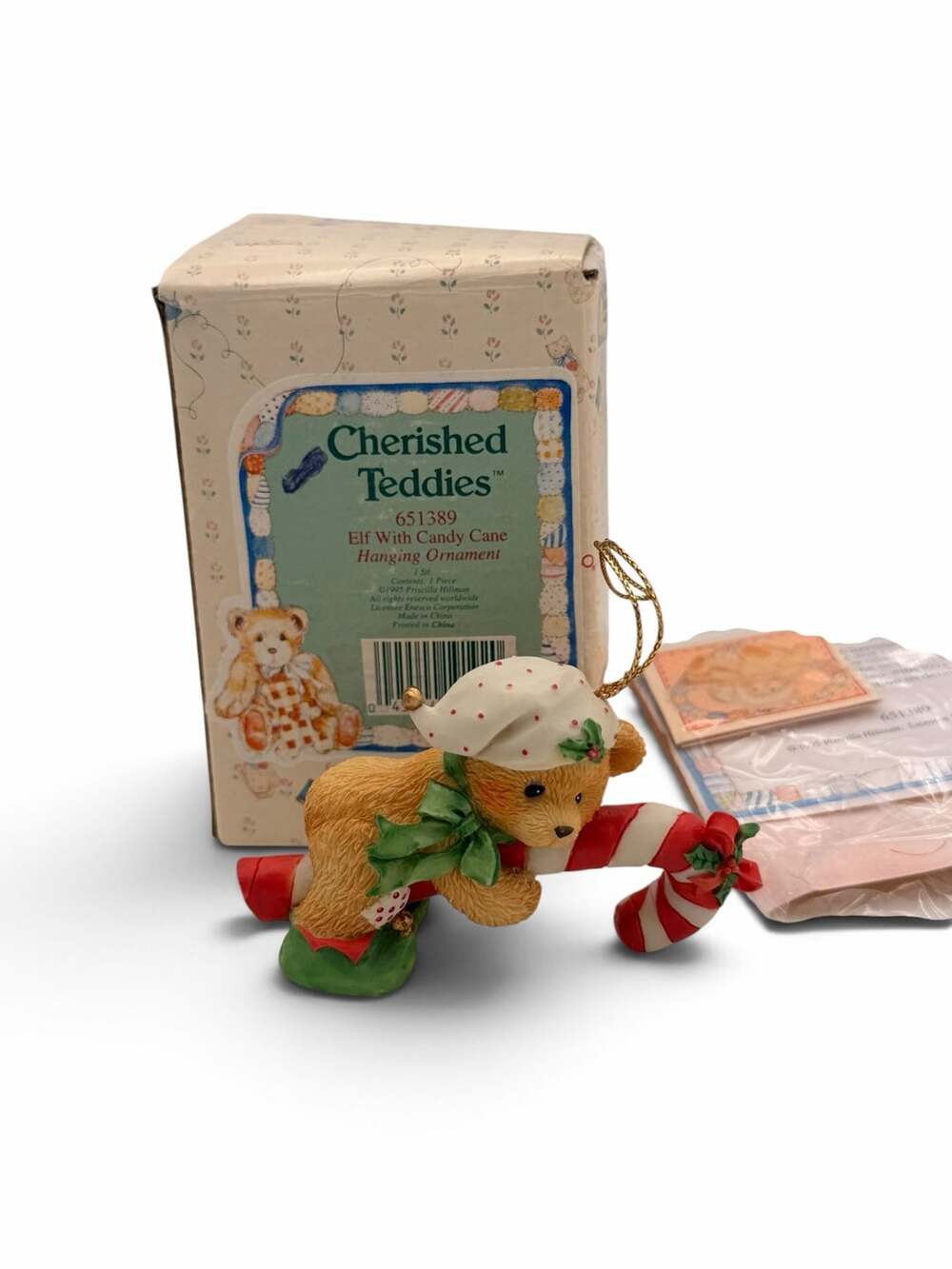 Cherished Teddies Elf With Candy Cane Hanging Ornament 651389